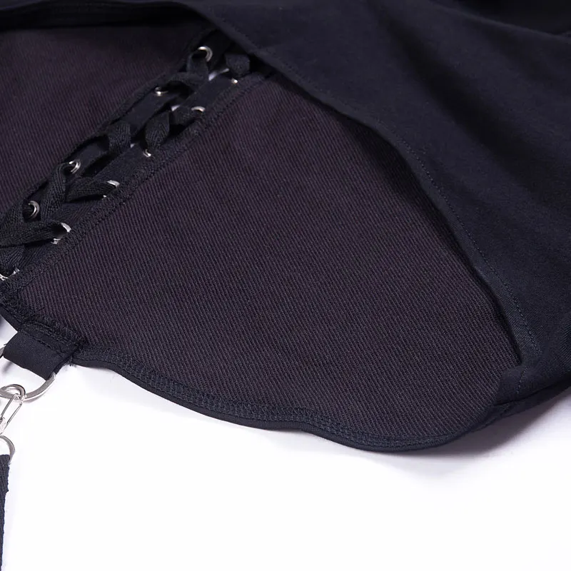 Black Short Hooded Top Gothic Punk Long Sleeve Hoodies Streetwear Fashion Women Tops Coats Halloween Solid Dark Bandage Hoodeds
