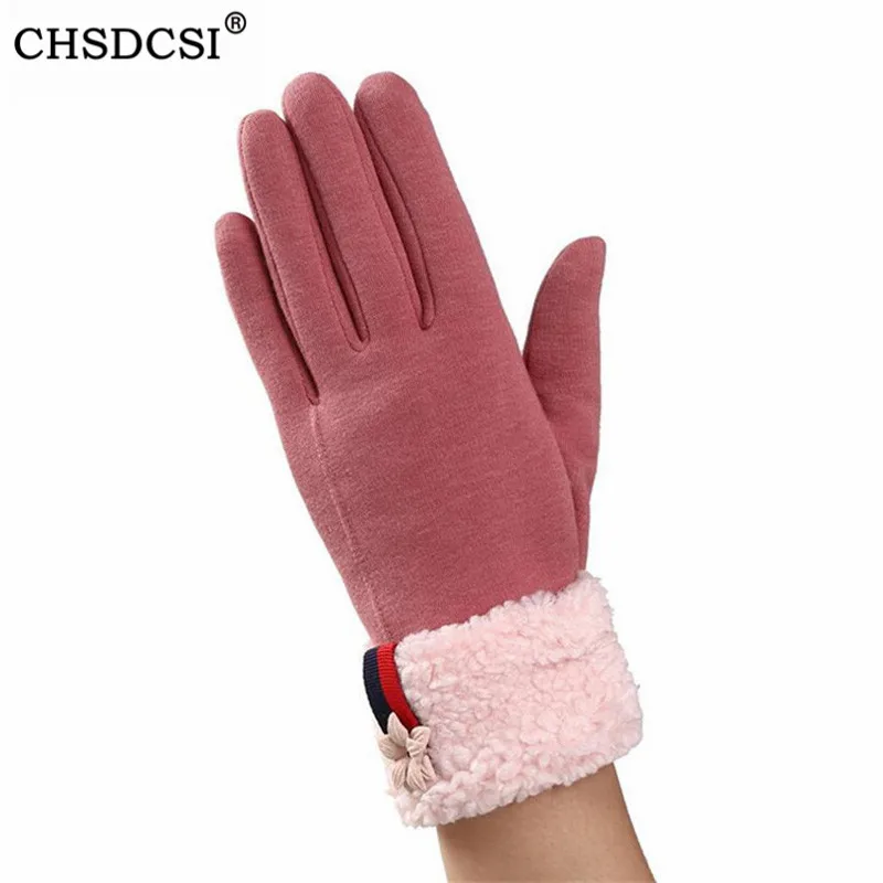 Фото Женские перчатки на запястье CHSDCSI зимние кашемировые с закрытыми пальцами теплые