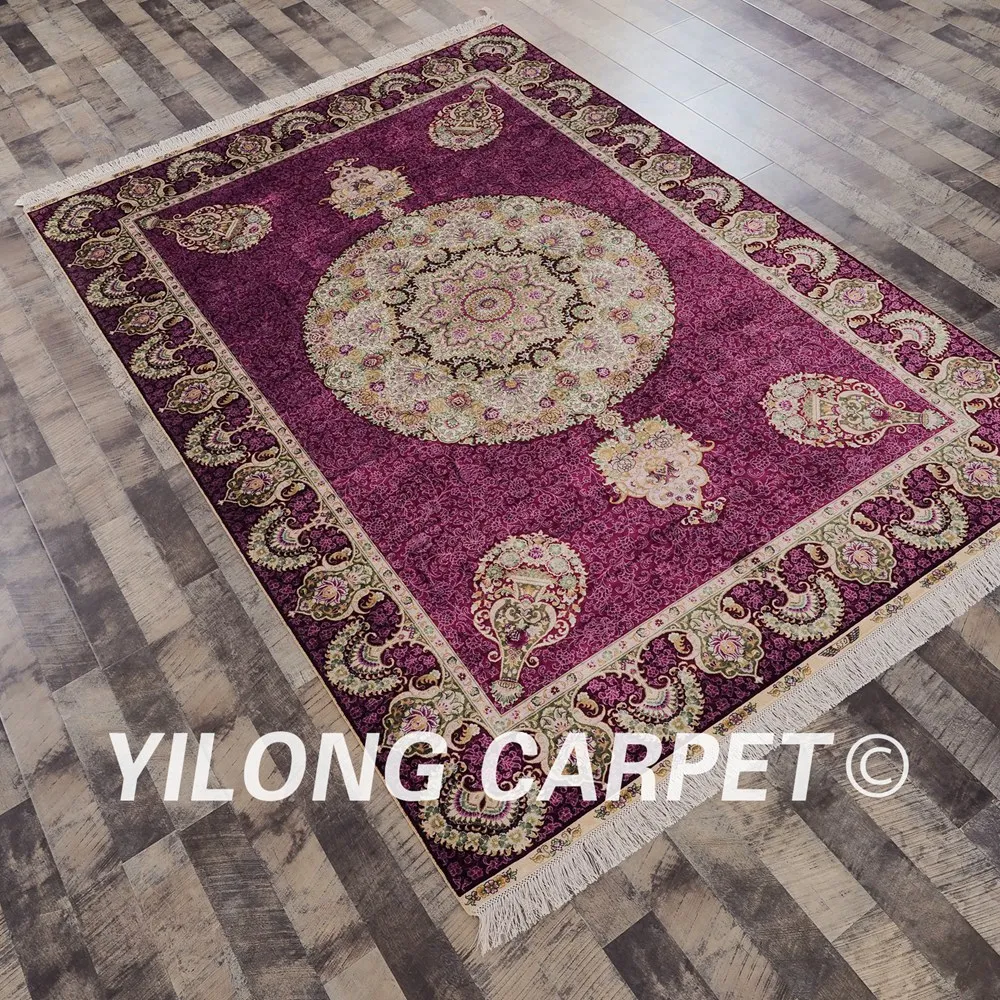 Yilong 5 'x 8' персидский шелковый ковер ручной работы элегантный медальон Qum