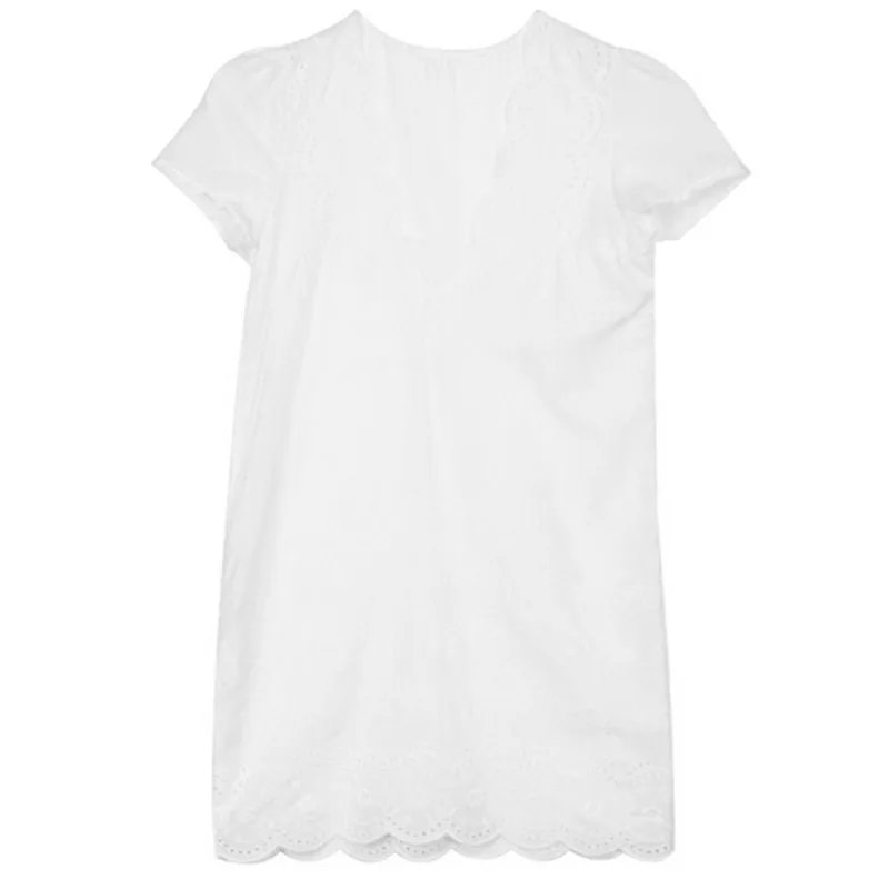 Большие размеры Damen Kurzarm Lose Minikleid Sommer Weiß Stickerei Sexy V-ausschnitt Abendkleid вечерние S-4XL |