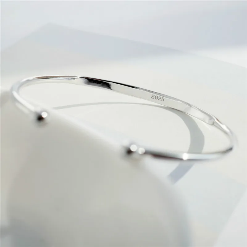 Flyleaf Brand 100% 925 Sterling Silver Smooth Round Open Bracelets & Bangles For Women Minimalism Lady Fashion Jewellery