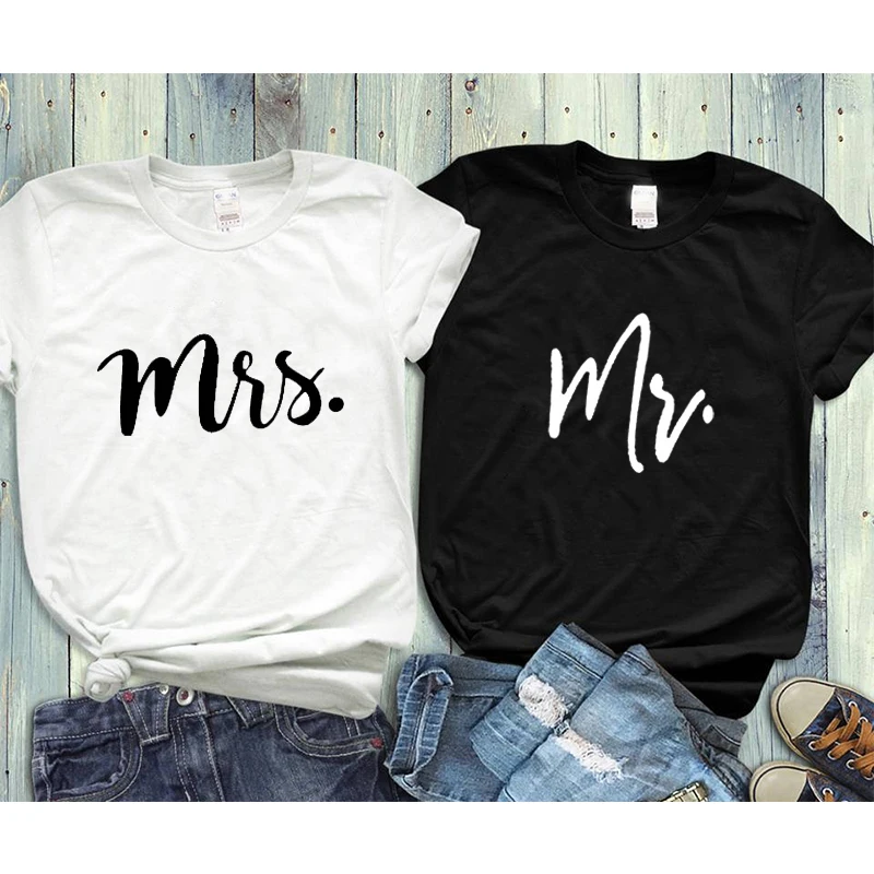 Парная футболка для его и ее пар футболки с надписью Mr Mrs муж жена подходящий