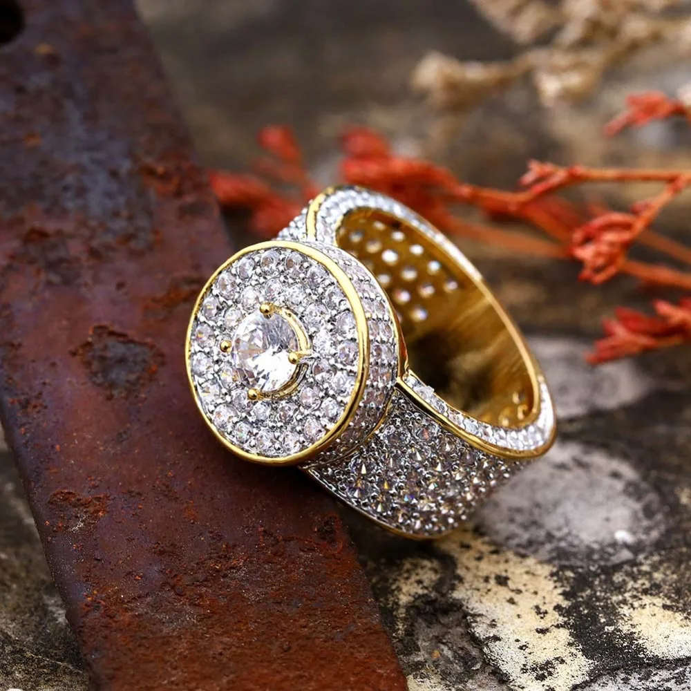 TOPGRILLZ Золото Цвет Все Iced Out большой камень микро проложить кубический циркон кольцо 7 8 9 10 11 пять размеров кольца хип-хоп ювелирные изделия для мужчин