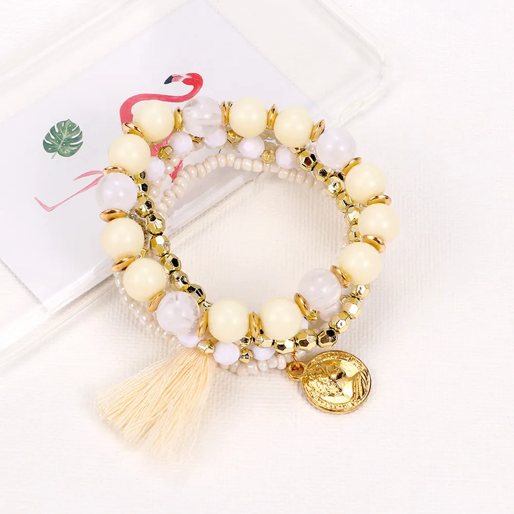 Женские винтажные браслеты с разноцветными бусинами браслет подвесками и