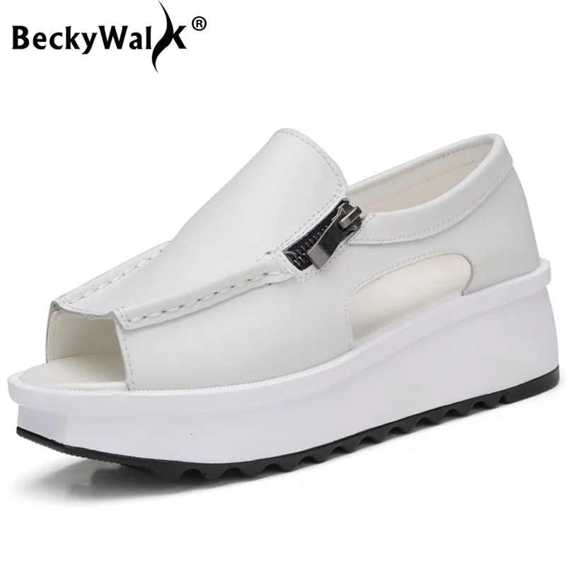 Женские босоножки на платформе BeckyWalk повседневные из натуральной кожи молнии с
