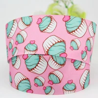 1 12 pink cartoon cake patterned printed grosgrain ribbon 38mm diy bows sewing accessories wedding decoration ribbons