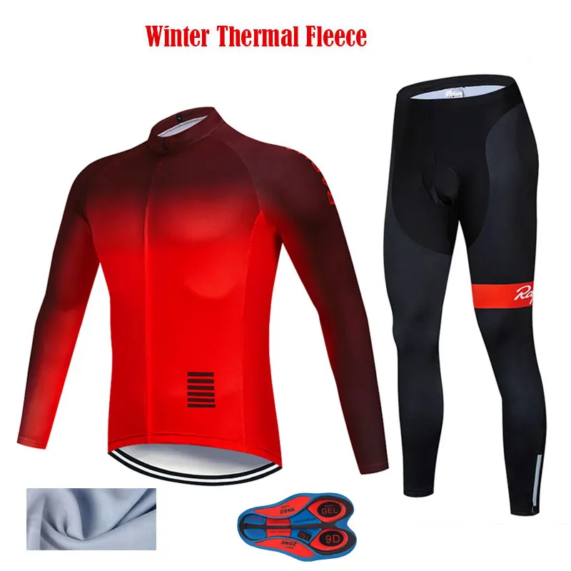 with fleece set 1 Велокофты Комплект зимний термальный флис с длинным рукавом теплый красный и черный градиент Тур де Франс Ropa Ciclismo Hombre - Цвет: with fleece set 1