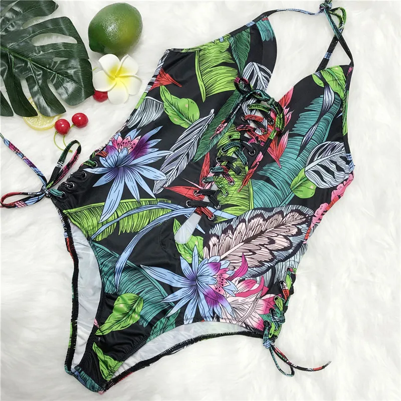 Летняя одежда для женщин сексуальный купальник цельный плюс размер принт