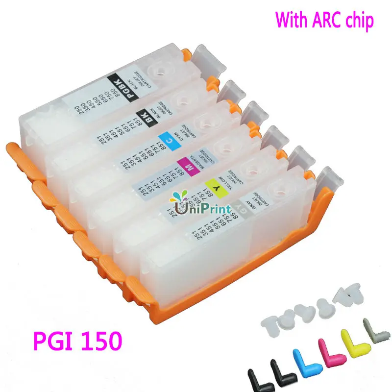 6 шт. PGI-150 CLI-151 GY совместимый для Canon MG5610 MG6310 MG6610 MG7110 MG7510 IP8710 Заправляемый картридж с