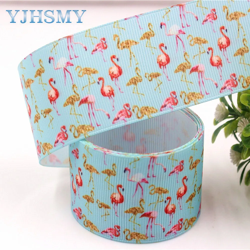 Лента YJHSMY 178112 с рисунком фламинго 38 мм 10 ярдов|cartoon ribbon|diy handmaderibbon ribbon |