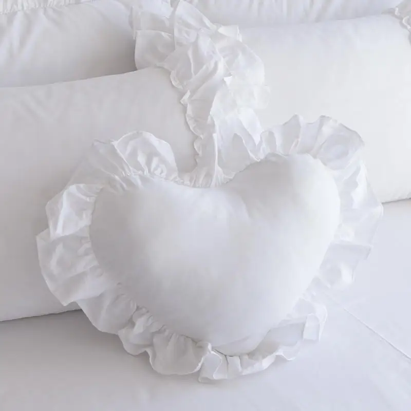 

Famvotar Premium 4Pcs White Ruffle Bedding Set Snow White Princess Bedding Set 100% Cotton Korean Style Duvet Cover Bedding Set