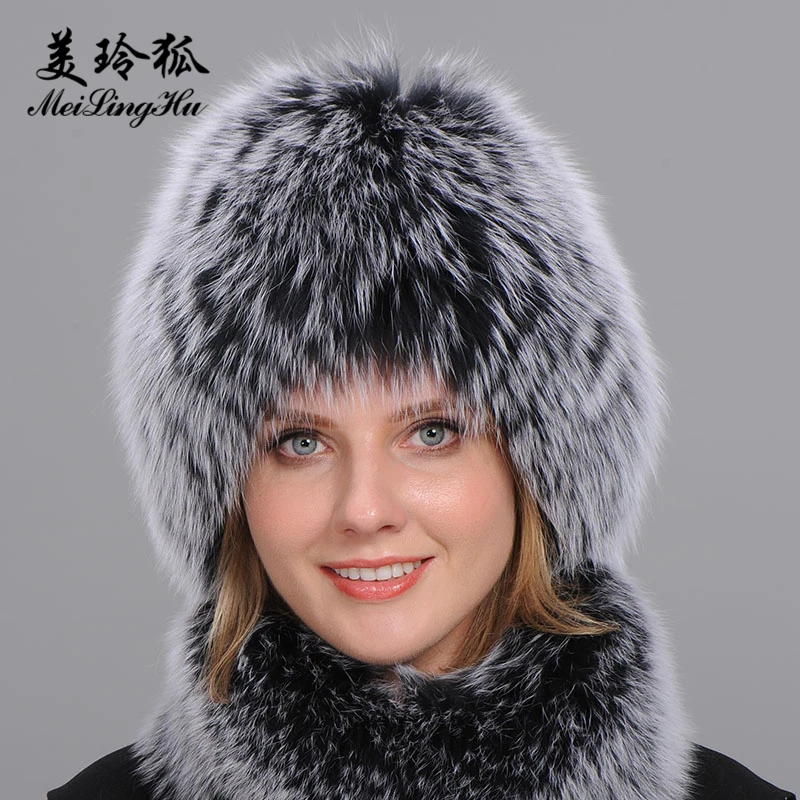 Bomber Hats Women Real Fox Fur Hat Solid Russian Winter Trapper Caps Bombers | Аксессуары для одежды