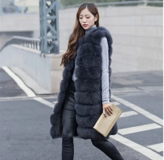 2019 Vetement Winter Women's Faux For Fur Coat Long Fluffy Slim Furry Vest Europe Plus Size Imitation Fox Jacket AW293 | Женская