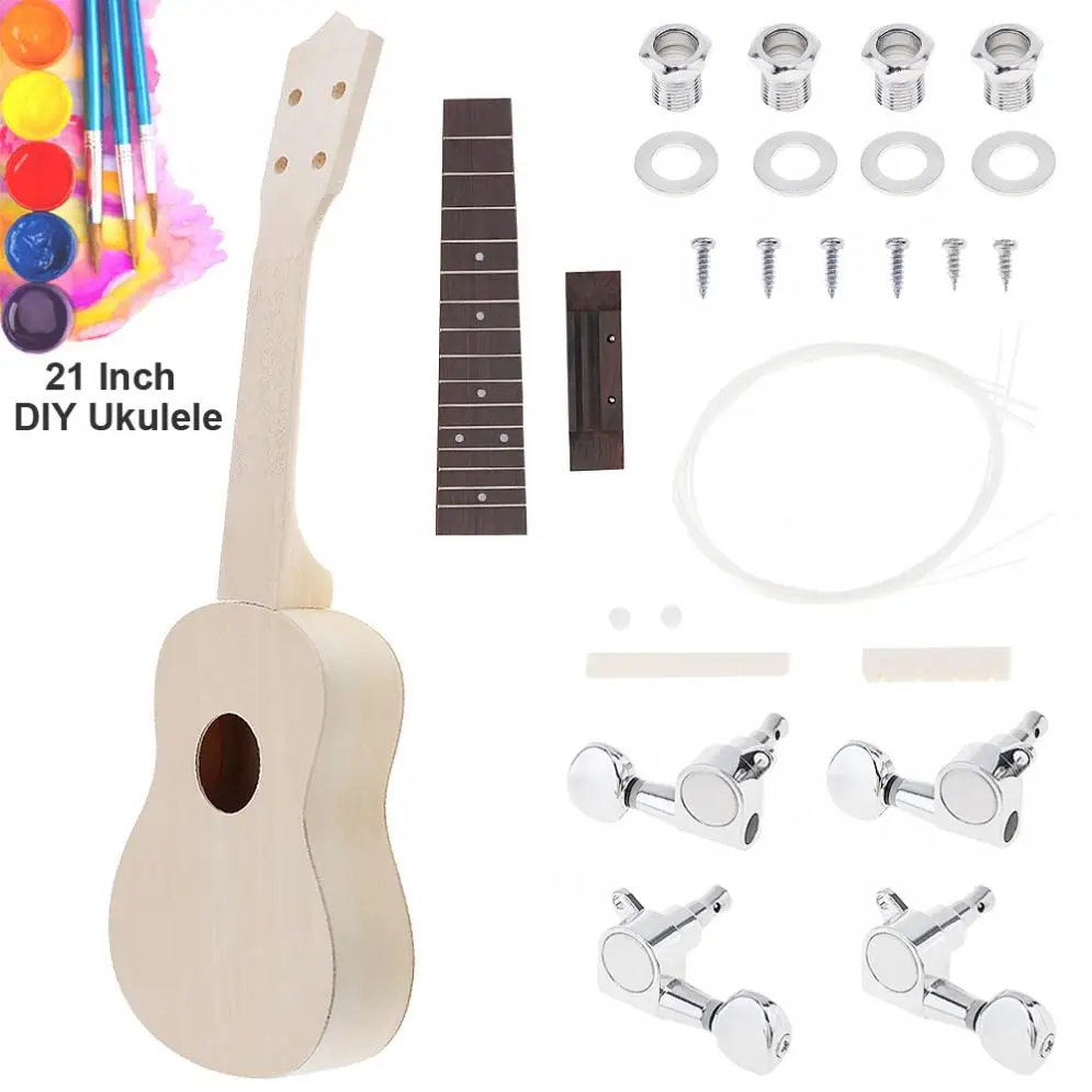 Миниатюрная гитара укулеле 21 дюймов DIY Kit липа сопрано Гавайские гитары картина