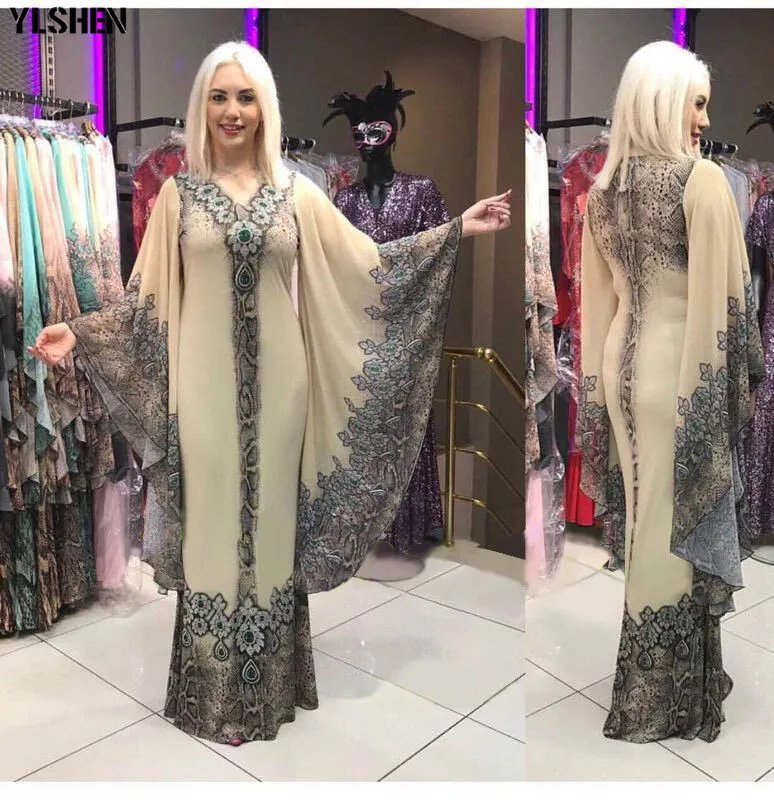Style1 Beige Новые африканские платья для женщин с принтом Дашики африканская одежда Базен Riche Сексуальное Тонкое с рюшами рукавом v-образным вырезом вечернее длинное платье Африка - Цвет: Style1 Beige