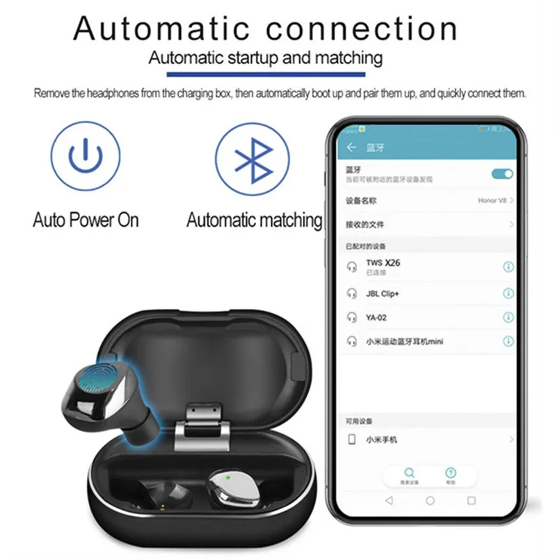 X26 TWS Bluetooth 5 0 наушники настоящие беспроводные Смарт водонепроницаемые стерео Hifi с