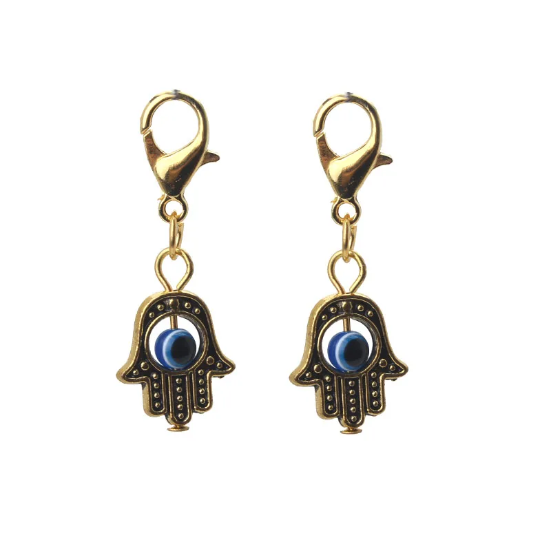 GOLD BLUE Сглаза 10 шт./лот 35*13 мм сглаза бусины Подвески в виде руки хамсы кулон застежка Омар кулон брелок ювелирные аксессуары EY1909 - Цвет: GOLD BLUE