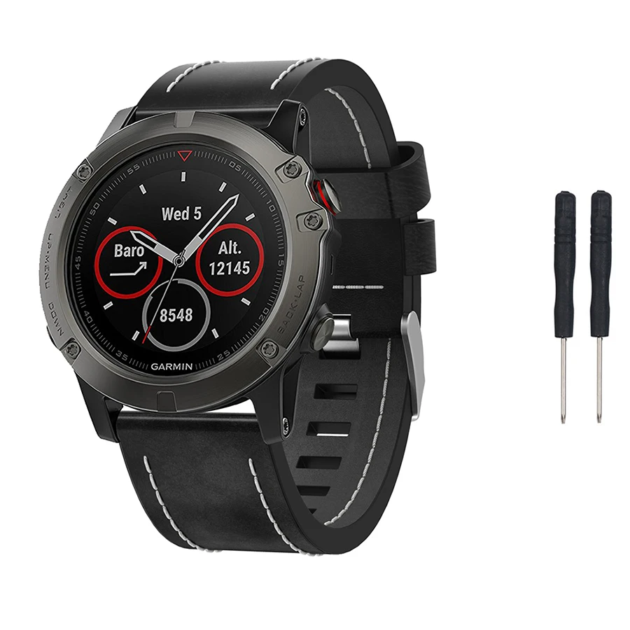 Ремешок из натуральной кожи для Garmin Fenix 3 HR / Sapphire Quaitx сменный ремешок наручных
