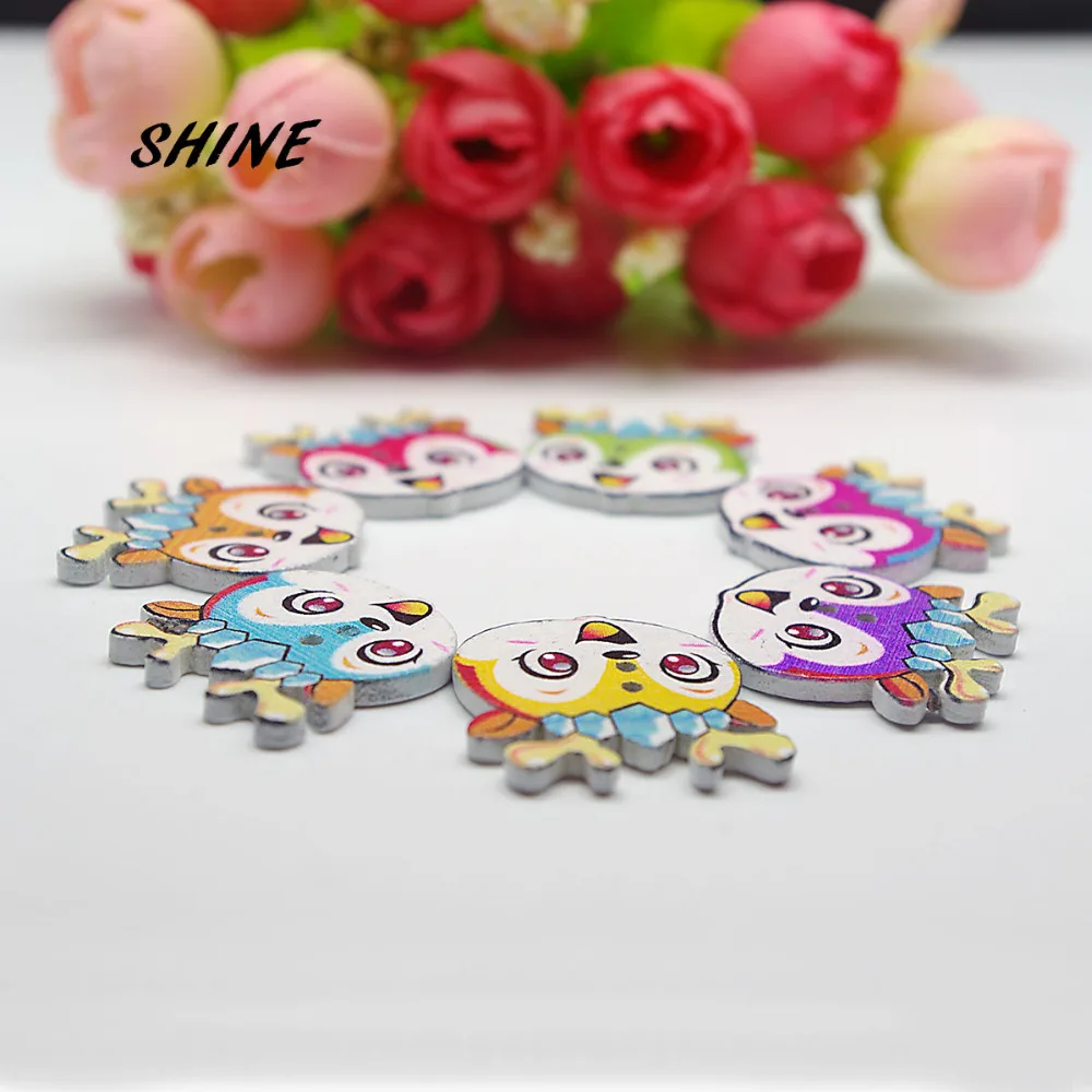 Блестящие деревянные Швейные Кнопки Скрапбукинг олень красочные разные на два