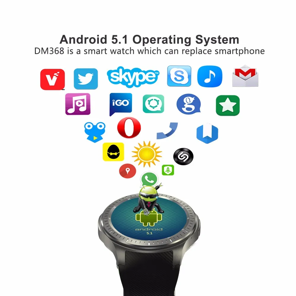 Slimy Android 5,1 OS умные часы DM368 512MB+ 8GB Bluetooth 3g Wifi умные часы для IPhone IOS Android Phone