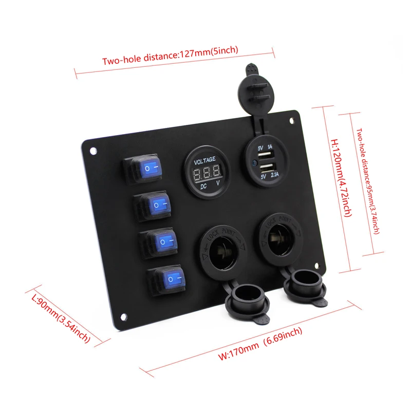 

IP67 Waterproof Marine Car DIY 4 Gang Blue LED Toggle Switch Panel Dual USB Socket Charger 12V 24V Universal