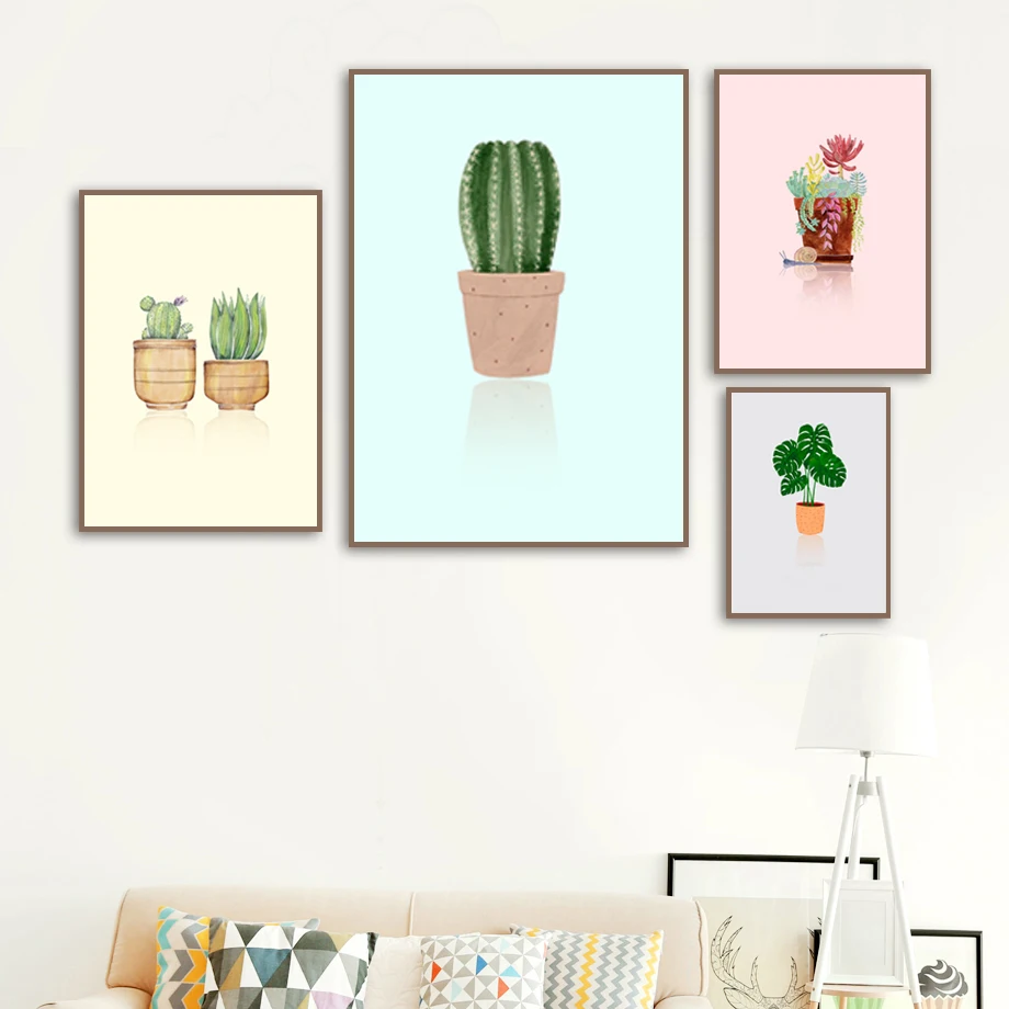 Моностера суккуленты кактус акварель скандинавские плакаты и принты настенная