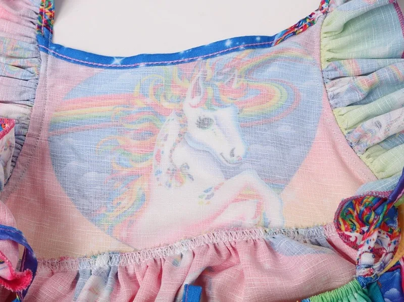 Kids Dresses for Girls Vestidos Summer Backless Cartoon Rainbow Unicorn Party Princess Dress Baby Girl Tutu Costume | Детская одежда и