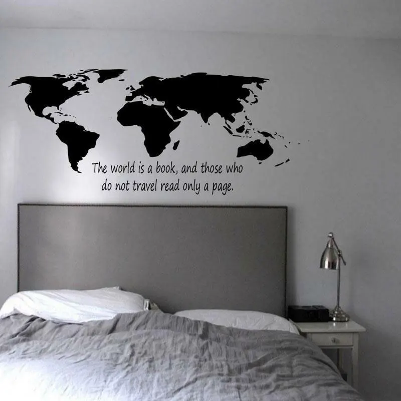 

Customizable personality slogan world map wall stickers home decoration living room bedroom vinyl decal detachable wallpaperDT04