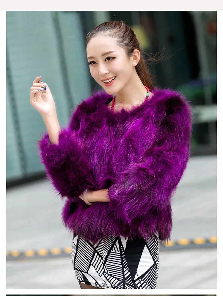 light purple Модный стиль женские из натуральной натуральный мех енота короткая куртка для женщин Горячая распродажа! Лучшая цена разных цветов outweat пальто - Цвет: light purple
