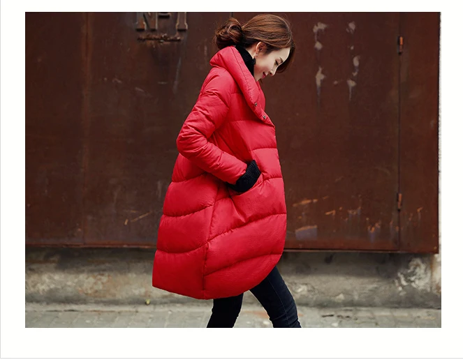 Женский длинный пуховик на белом утином пуху повседневный свободный большого