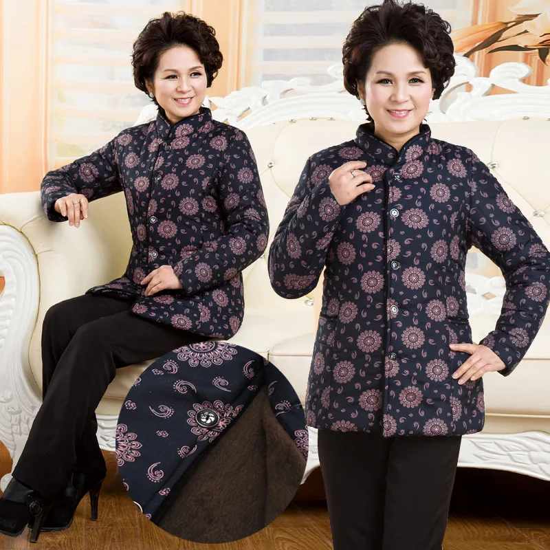 Winter jacket women's middle-aged cotton women's Chinese plus velvet thick printed women's cotton jacket 2019 new style