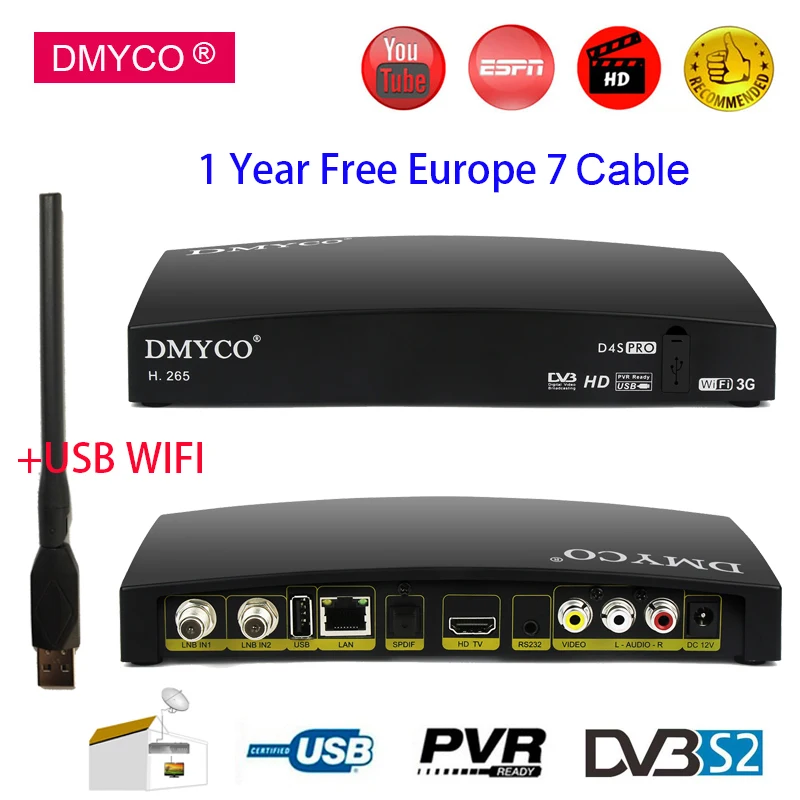 [Подлинный] DMYCO HD DVB S2 спутниковый ресивер D4S Pro AC3 LNB ТВ тюнер Поддержка Power Vu Bisskey