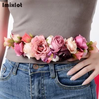new fashion women girls waist belts long ribbon chain flower belt girls wedding bridal waistband for party dress accessories