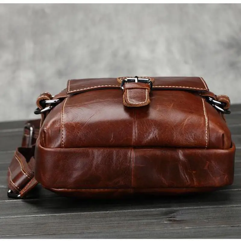 

Johnature 2021 New England Style Vintage Genuine Leather Solid Zipper Soft Men Chest Bags Crossbody Bags Messenger Bag
