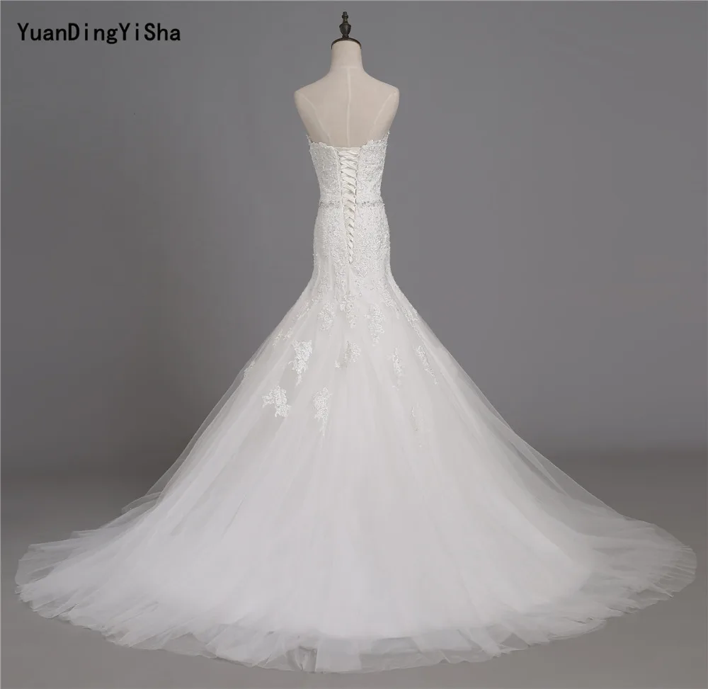 Реальные фотографии Милая Русалка свадебное платье 2017 Кружево аппликации Vestido де