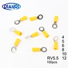 DIANQI RV5.5-4 5 6 желтый кольцевой изолированный клеммный кабель обжимной клеммный наконечник 4-6mm2 кабельный провод разъем 100 шт.упак.