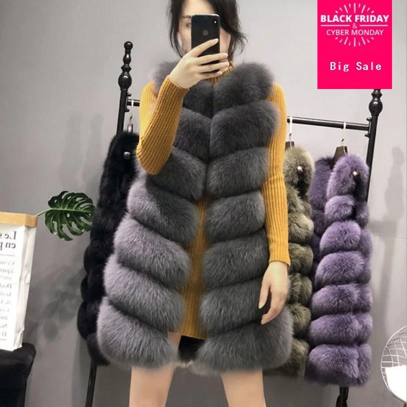 S-3XL Winter fashion women 7 steps imitation fox fur vest coat long faux fur waistcoat jacket sleeveless stitching outwear L1439