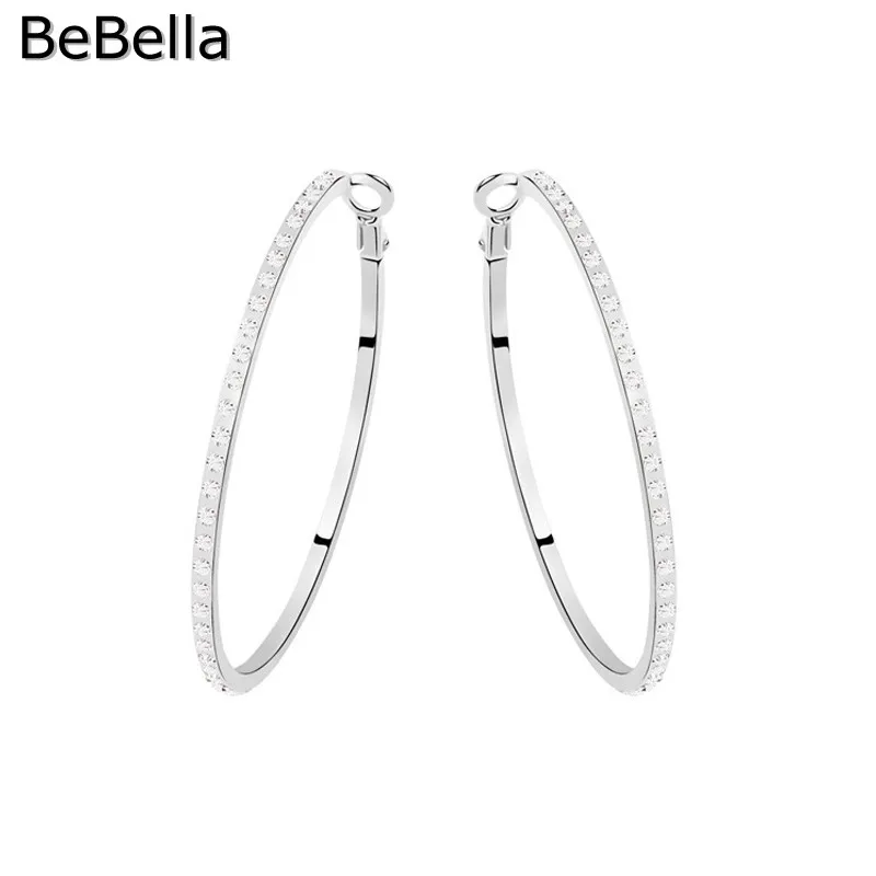 Женские серьги кольца с кристаллами BeBella большие круглые инкрустацией Ювелирное