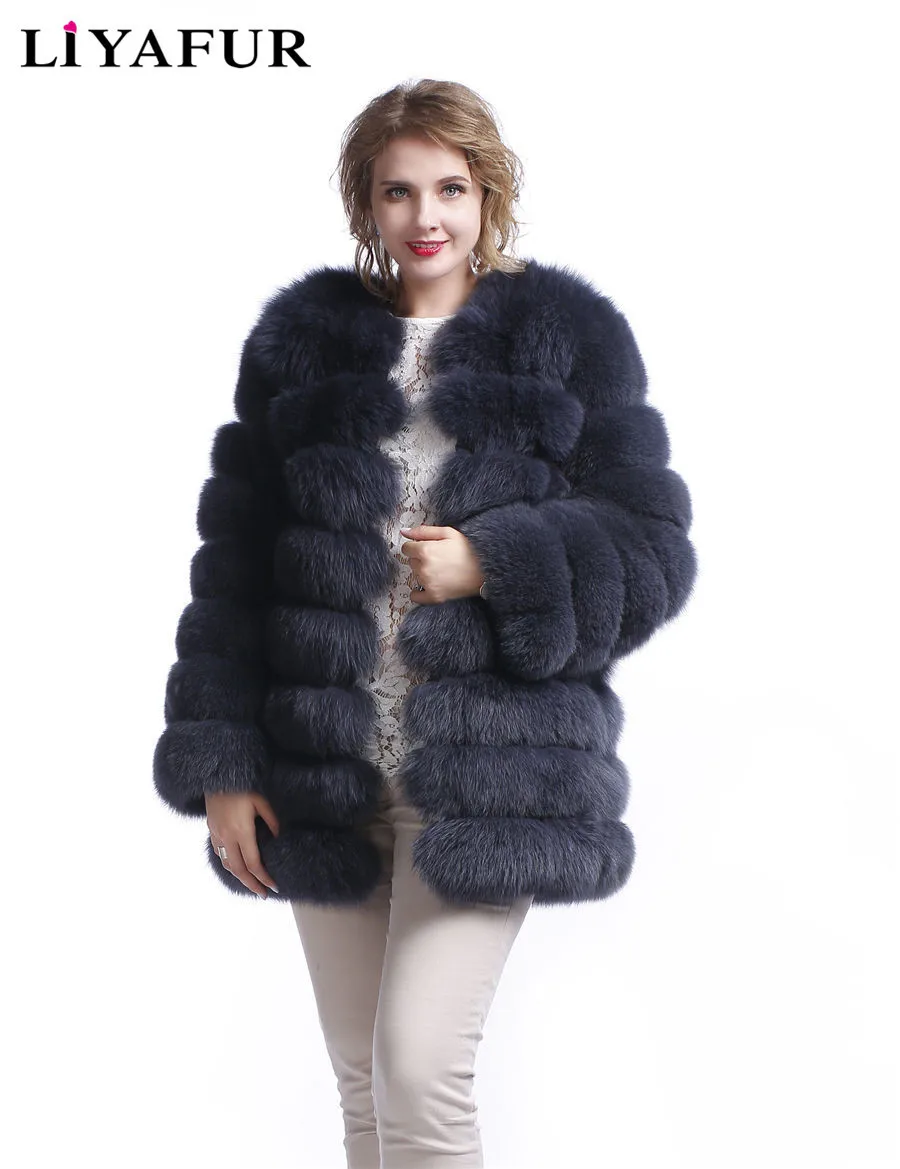 LIYAFUR 5 в 1 новая стильная шуба из натурального Лисьего меха для женщин 100%
