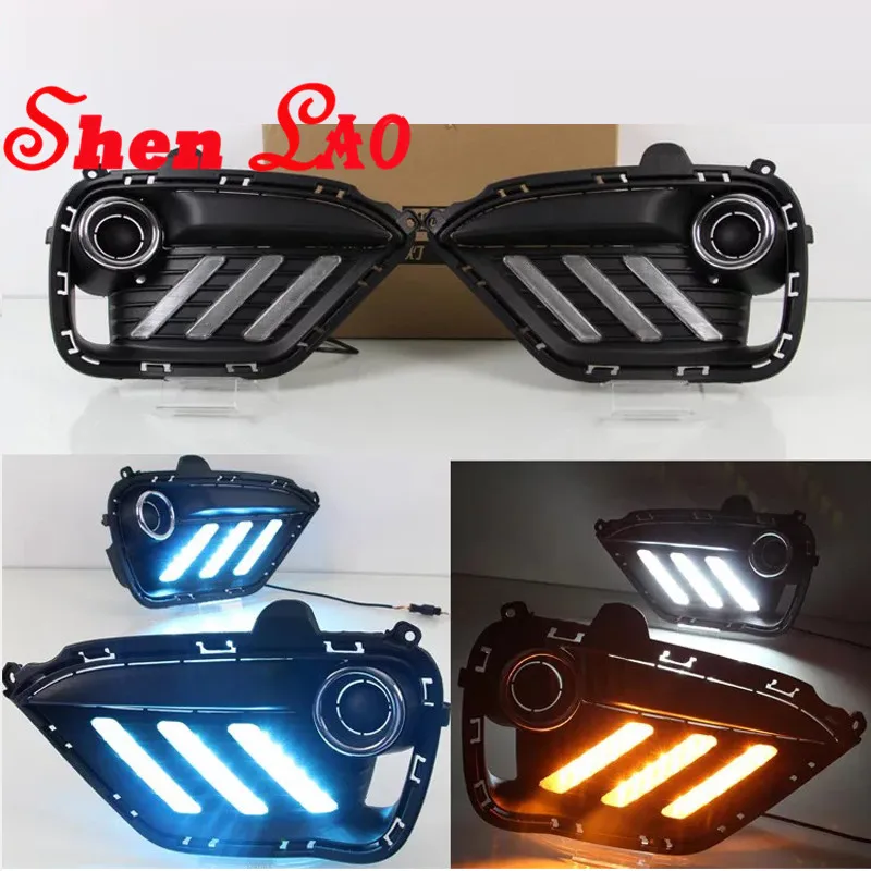 ShenLao led drl daytime running light for KIA 2017-2018 with yellow turn signal lights and blue night fog lamps | Автомобили и