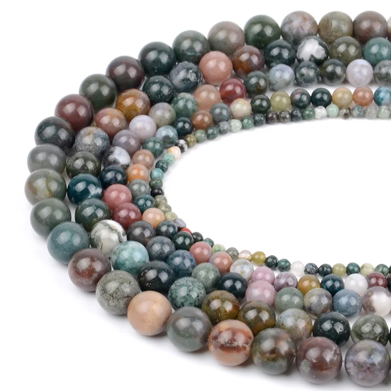 Indian Agate Бусы из натурального камня 4 мм-12 мм Амазонит гранат Flourite Lava stone бусины для изготовления ювелирных изделий женские браслеты ожерелья - Цвет: Indian Agate