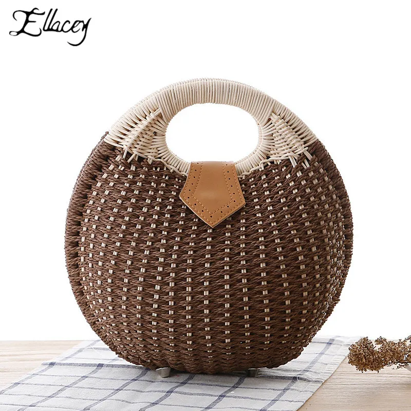 Женская пляжная сумка в форме ракушки из ротанга соломенная для отдыха весна