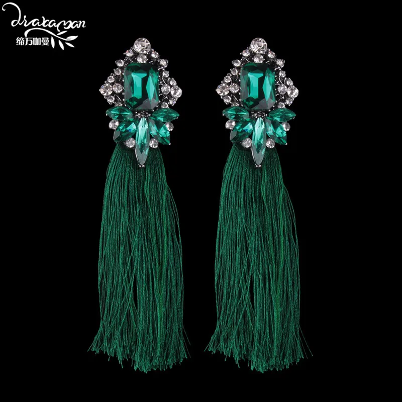 Dvacaman, брендовые этнические длинные серьги с кисточками, женские, Boho, цветные, хрустальные стразы, висячие, для женщин, массивные, вечерние, ювелирные изделия