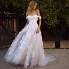 Женское кружевное свадебное платье, ТРАПЕЦИЕВИДНОЕ платье принцессы с открытыми плечами и аппликацией, модель 2021