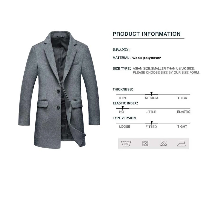 Uniqstore зимнее повседневное шерстяное пальто для мужчин средней длины куртка
