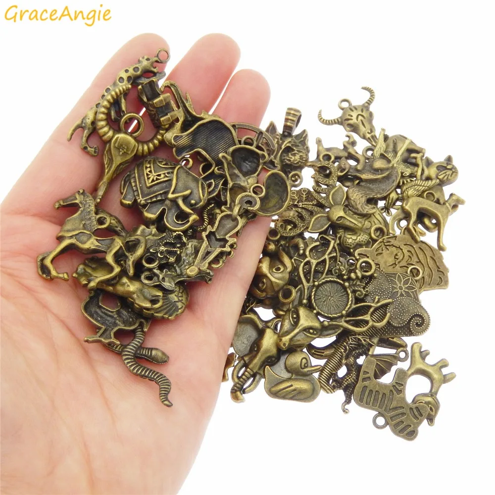 GraceAngie 20 шт. 10-50 мм Оптовая продажа Смешанные случайные подвески в виде животных