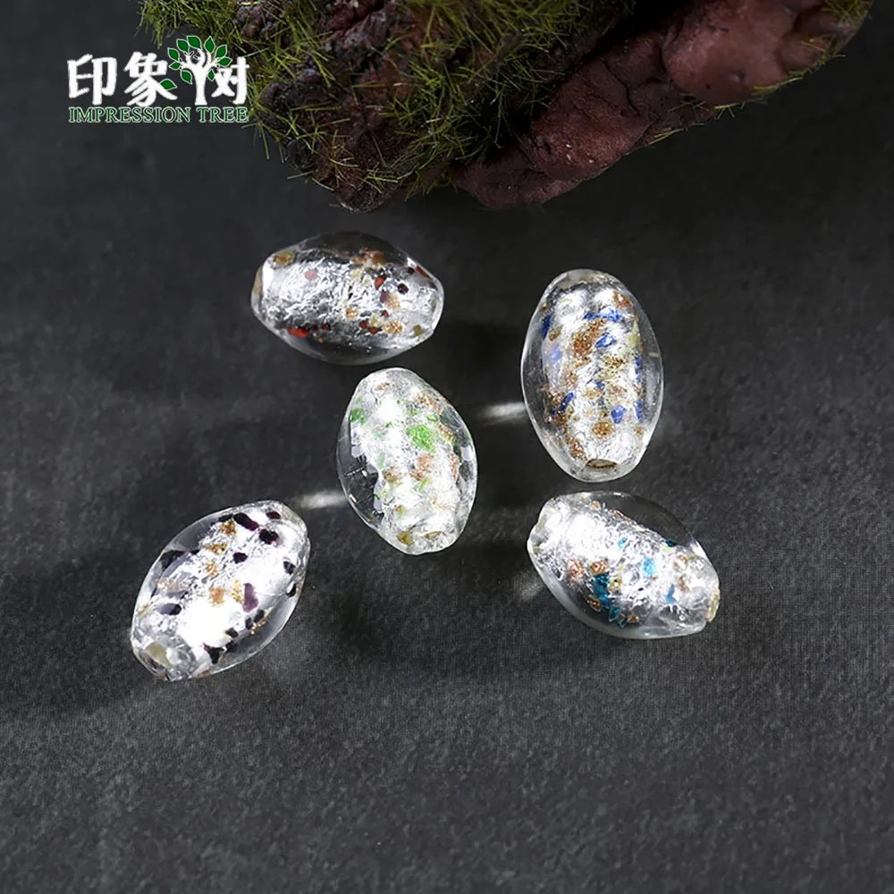 

12X16mm 10Pcs Oval Lampwork Beads Sakura Glazed Glass Beads Gold Sand Foil Clear Beads Handmade For Bracelets DIY Jewelry Making