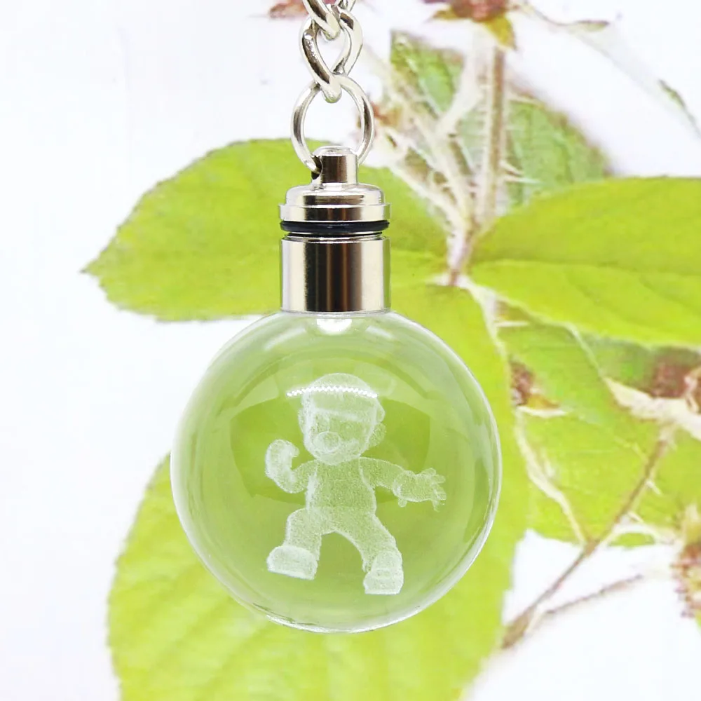 Хрустальный шар Go гравировка круглый 3D Стекло мяч Марио светодиодный брелок