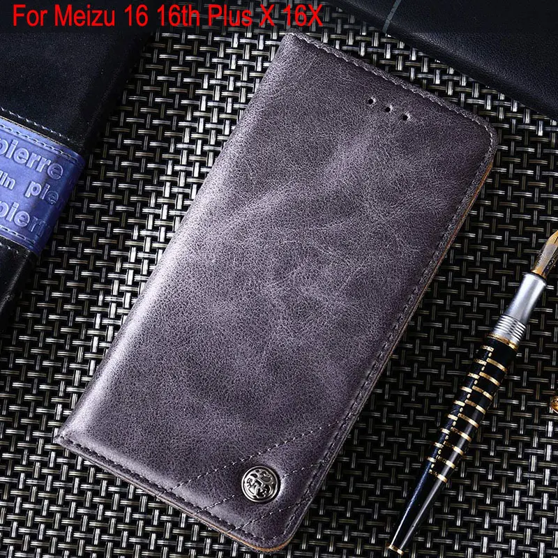 for Meizu 16 case Luxury Leather Flip cover Stand Card Slot phone Case 16th plus x 16x funda Without magnets coque | Мобильные