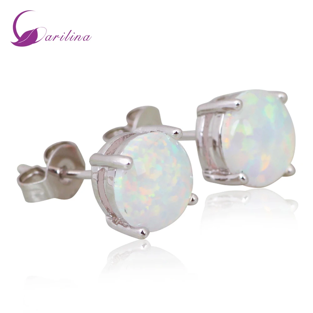 

Brand Designer Silver Color White Fire Opal Stud Earrings For Women Lady Wedding Party Gift Fashion Jewelry E197